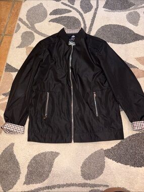 Men's Black Bomber Jacket with Contrast Plaid Lining